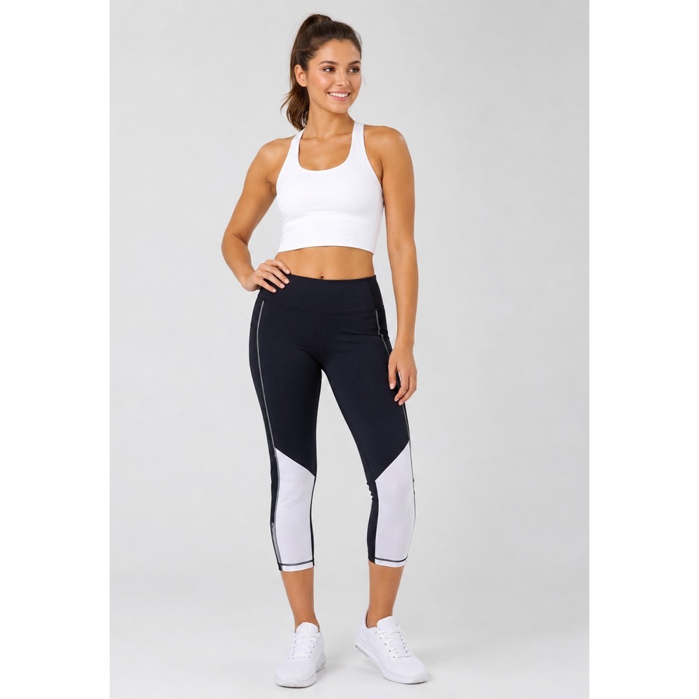 Gottex‎ Athleisure Leggings Medium Black White Crop Mesh Panels Side Pockets